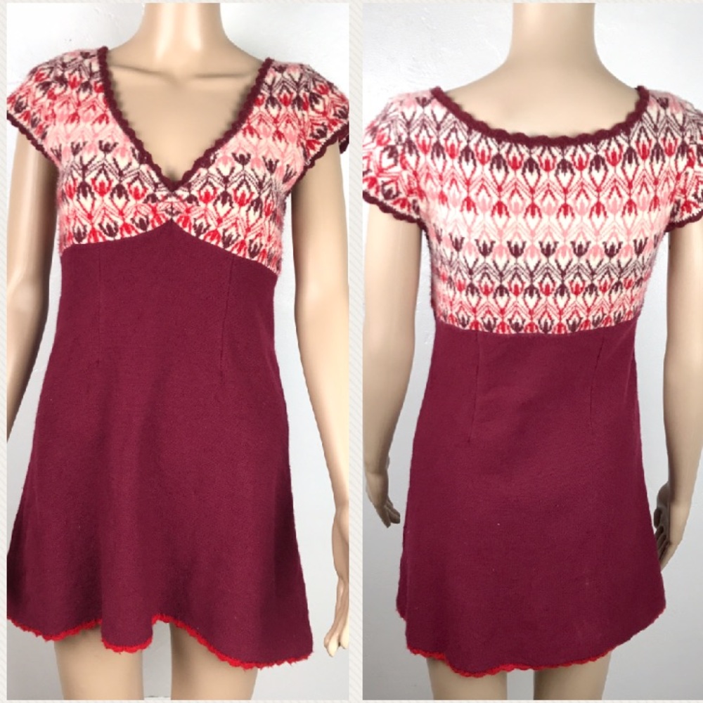 Free people 100%wool boho red mini dress or tunic